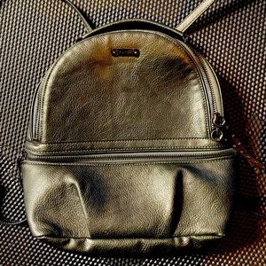Metallic gray green backpack purse